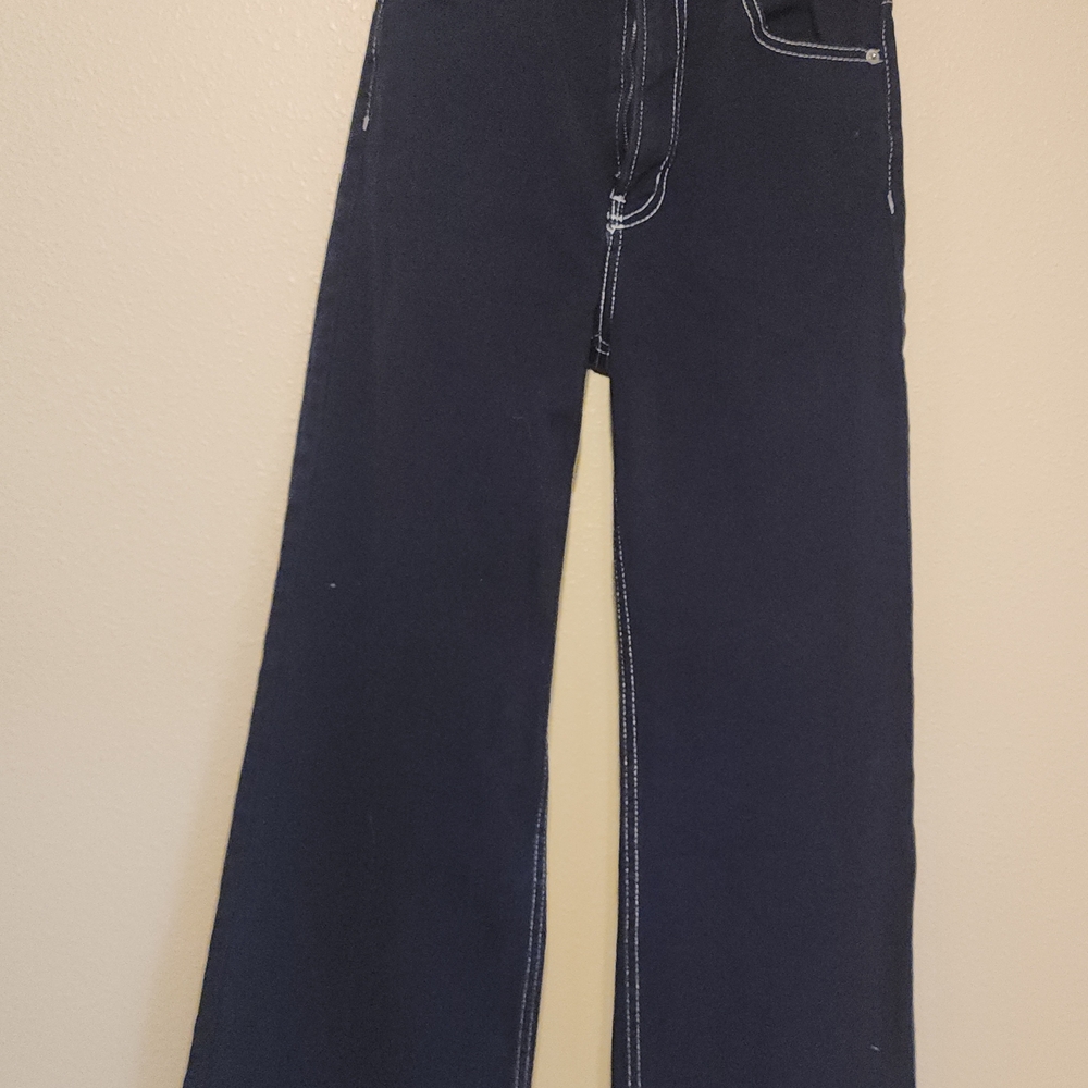 Wide-Leg Navy Pants